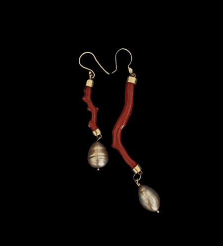 Coral Branch and Black Pearl Earrings - Image 11