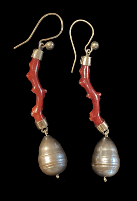 Coral Branch and Black Pearl Earrings - Image 4