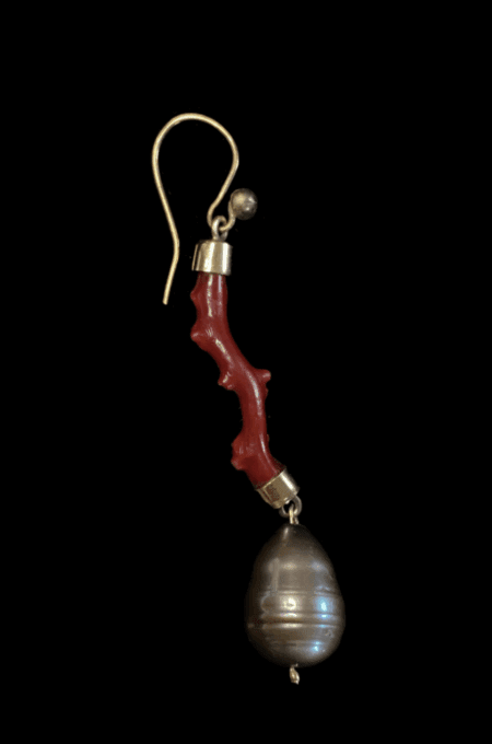 Coral Branch and Black Pearl Earrings - Image 6