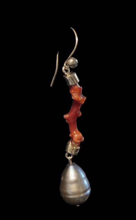 Coral Branch and Black Pearl Earrings - Image 8