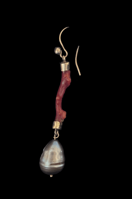 Coral Branch and Black Pearl Earrings - Image 10